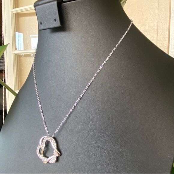 Silver Double Heart Necklace Made w/ Swarovski Crystal - Picture 7 of 9